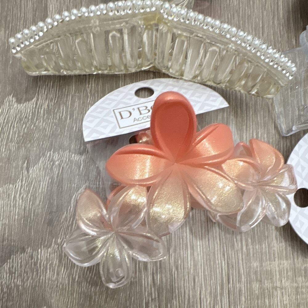 D'Bello Multicolor Plastic Hair Claw Clip Lot, Pearl Accents, Flower, Tortoise - Picture 3 of 5